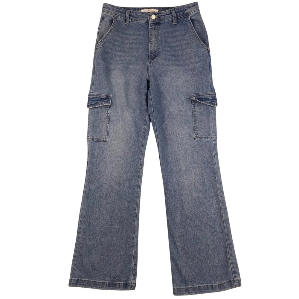 KanCan Aspen Jeans Womens 9 28 Blue High Rise Cargo Flare Leg Stretch Denim